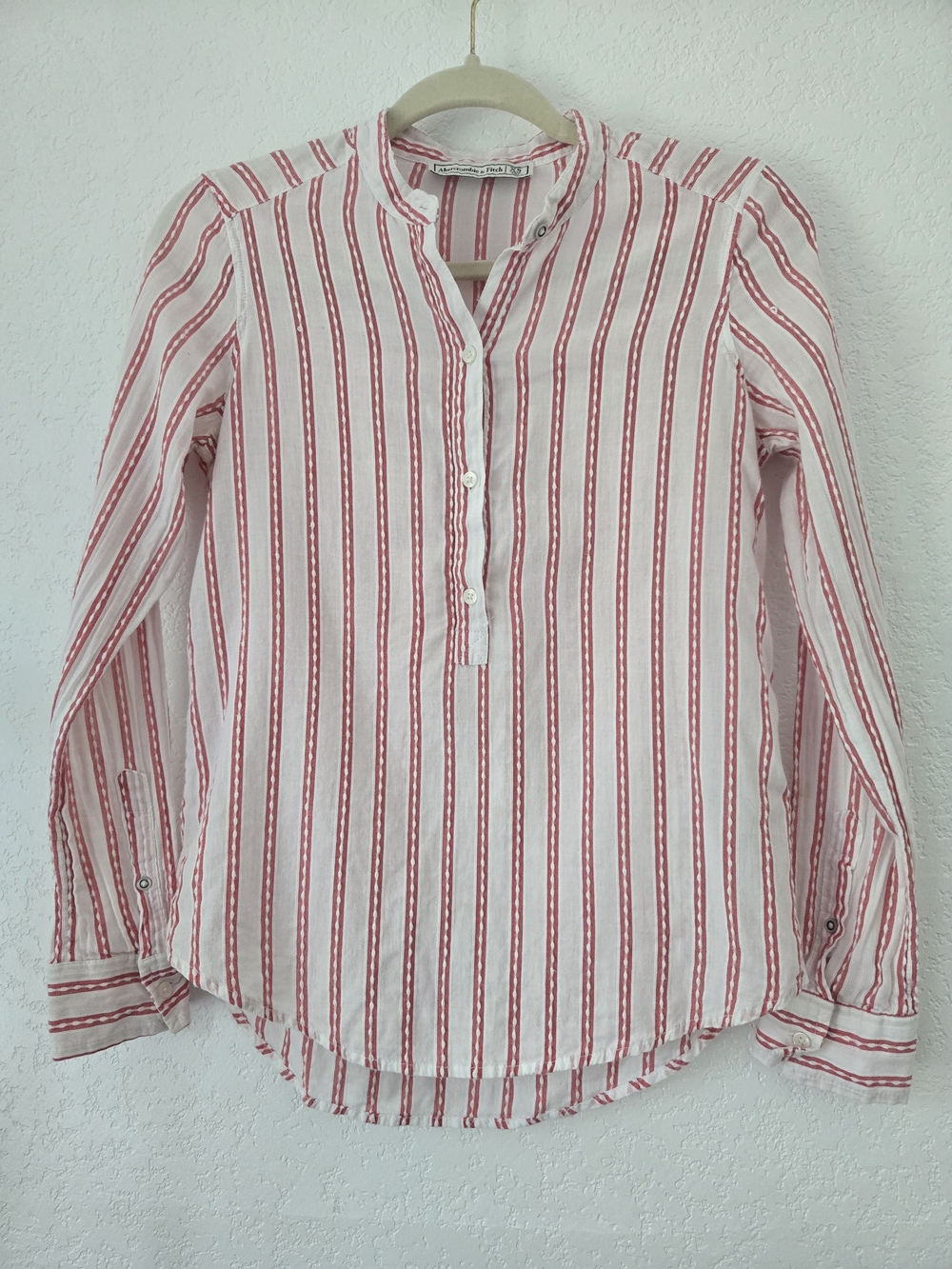 Abercrombie & Fitch Pink and White Striped Henley Tunic